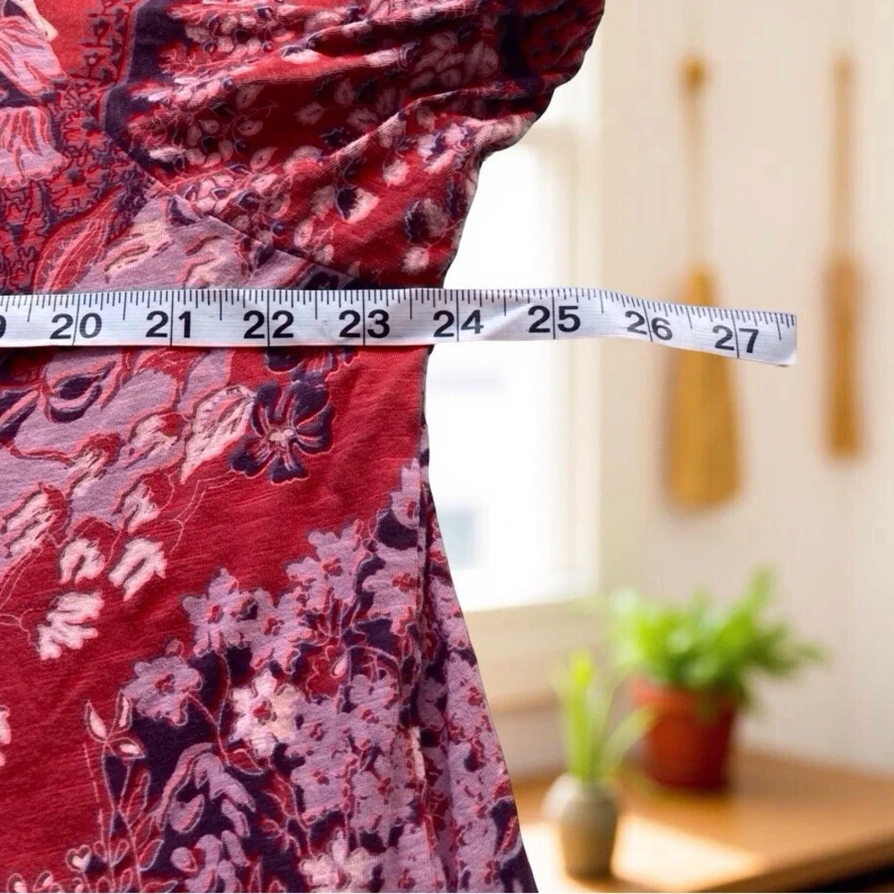 Free People Boho Floral Puffed Sleeve Top Red XS - EUC
